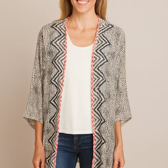 Chicos Cardigan Size XL Sweater Vest Duster Waterfall Brown Boho Long Abstract - Picture 12 of 12